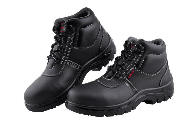 KARAM FS232 High Ankle Black Leather Safety Shoes for Men | Single Density with Steel Toe | Antistatic, Antislip, Oil & Heat Resistant | Size-08 - Image 1