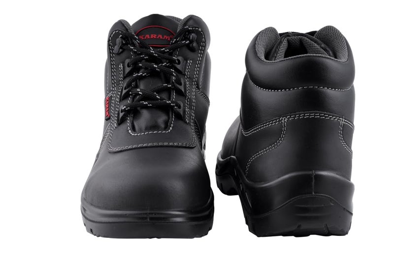 KARAM FS232 High Ankle Black Leather Safety Shoes for Men | Single Density with Steel Toe | Antistatic, Antislip, Oil & Heat Resistant | Size-08 - Image 5