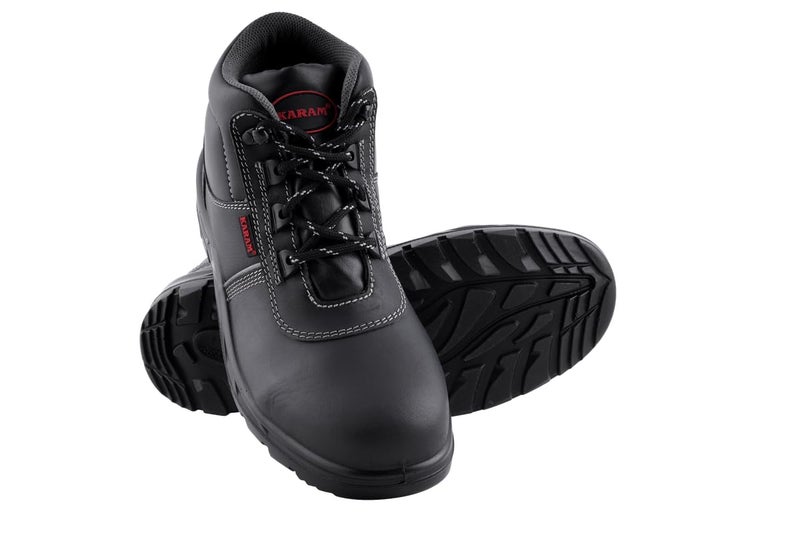 KARAM FS232 High Ankle Black Leather Safety Shoes for Men | Single Density with Steel Toe | Antistatic, Antislip, Oil & Heat Resistant | Size-08 - Image 3
