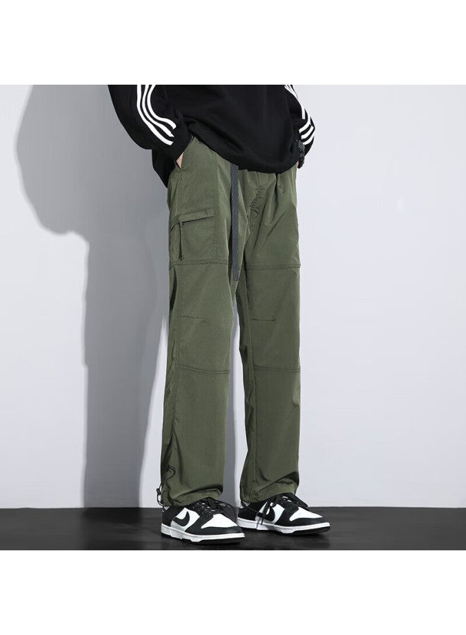 Poum Men's Summer Lightweight Athletic Cargo Pants, Hiking American-style Quick-dry Wide-leg Trousers, Ym12 Army Green 2XL - Image 4