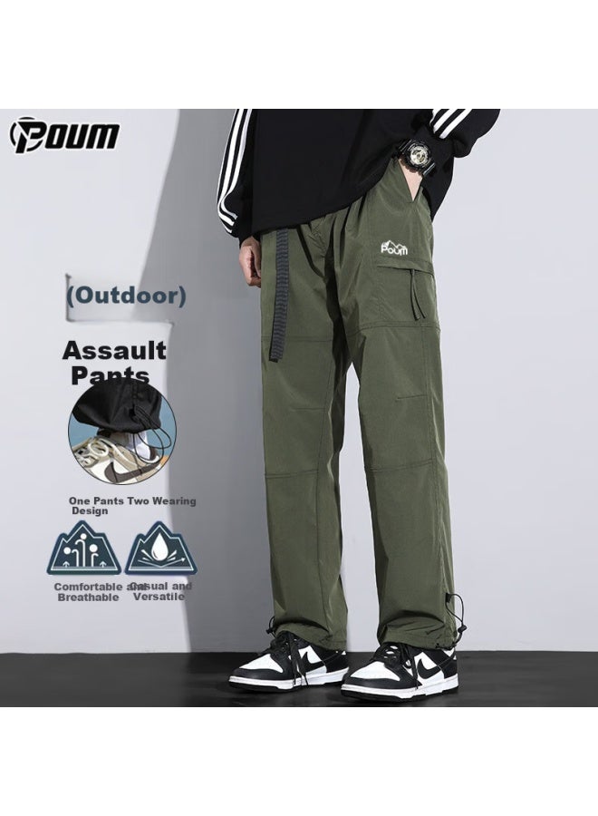 Poum Men's Summer Lightweight Athletic Cargo Pants, Hiking American-style Quick-dry Wide-leg Trousers, Ym12 Army Green 2XL - Image 1
