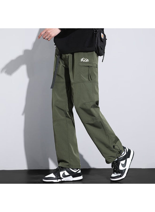 Poum Men's Summer Lightweight Athletic Cargo Pants, Hiking American-style Quick-dry Wide-leg Trousers, Ym12 Army Green 2XL - Image 3