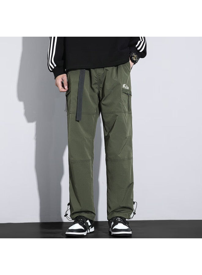 Poum Men's Summer Lightweight Athletic Cargo Pants, Hiking American-style Quick-dry Wide-leg Trousers, Ym12 Army Green 2XL - Image 2