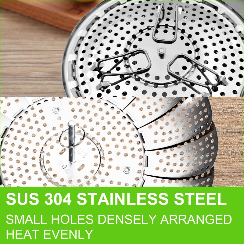 FOFAYU Vegetable Steamer Basket for Cooking 304 Stainless Steel Veggie Food Steamer Basket, Folding Expandable Steamers to Fit Various Size Pot (5.9" to 10") - Image 3