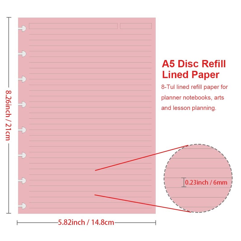 Getvow Junior Size TUL Discbound Lined Refill Paper, 8-Disc Disbound Insert, 5 Colors(20 Sheets/Color), Total 100Sheets / 200Pages, 110gsm Thicker Paper, 5.8'' x 8.2'' - Image 3