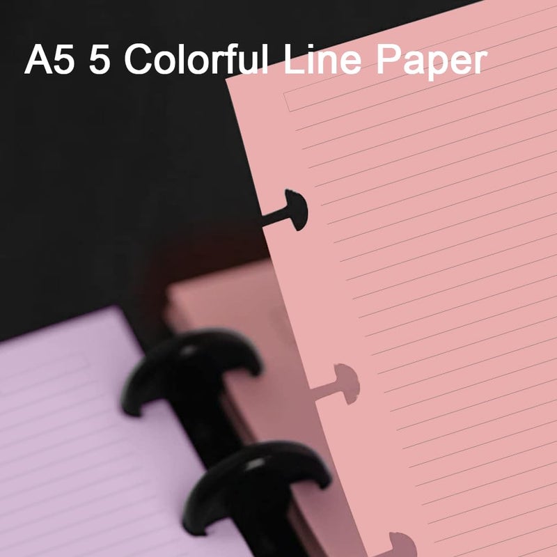 Getvow Junior Size TUL Discbound Lined Refill Paper, 8-Disc Disbound Insert, 5 Colors(20 Sheets/Color), Total 100Sheets / 200Pages, 110gsm Thicker Paper, 5.8'' x 8.2'' - Image 4