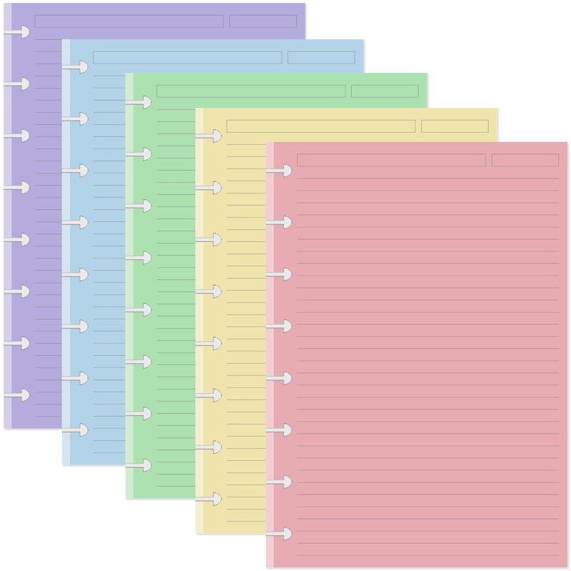 Getvow Junior Size TUL Discbound Lined Refill Paper, 8-Disc Disbound Insert, 5 Colors(20 Sheets/Color), Total 100Sheets / 200Pages, 110gsm Thicker Paper, 5.8'' x 8.2'' - Image 1