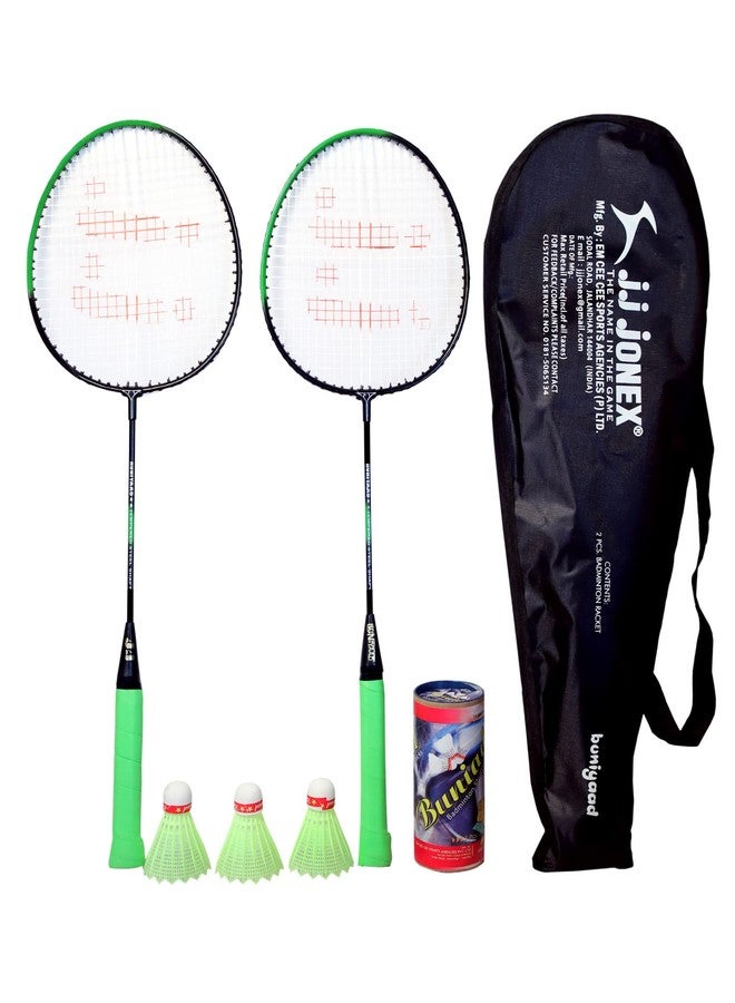 Jonex JJ JONEX BUNIYAD Badminton Set with 3 Piece Plastic Shuttlecock (Multicolour) (MYC) (Black) - Image 1