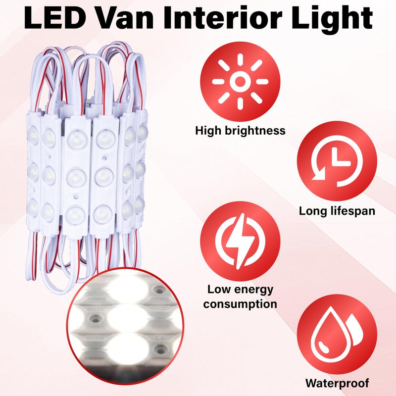 ecocstm 60 Led Van Interior Light Kits, 12V Led Light Strip, Cargo Van Accessories, Ceiling Work Lights Kit, Enclosed Trailer Lights for Truck Vans RV Boats Caravans, 20 Modules(White) - Image 4