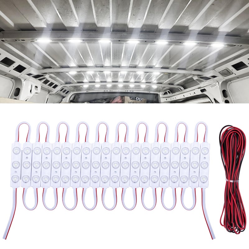 ecocstm 60 Led Van Interior Light Kits, 12V Led Light Strip, Cargo Van Accessories, Ceiling Work Lights Kit, Enclosed Trailer Lights for Truck Vans RV Boats Caravans, 20 Modules(White) - Image 1