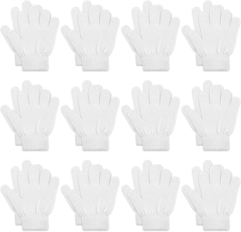 ONESING 3-24 Pairs Winter Knit Gloves for Kids - White Finger Gloves for Boys and Girls - Image 1