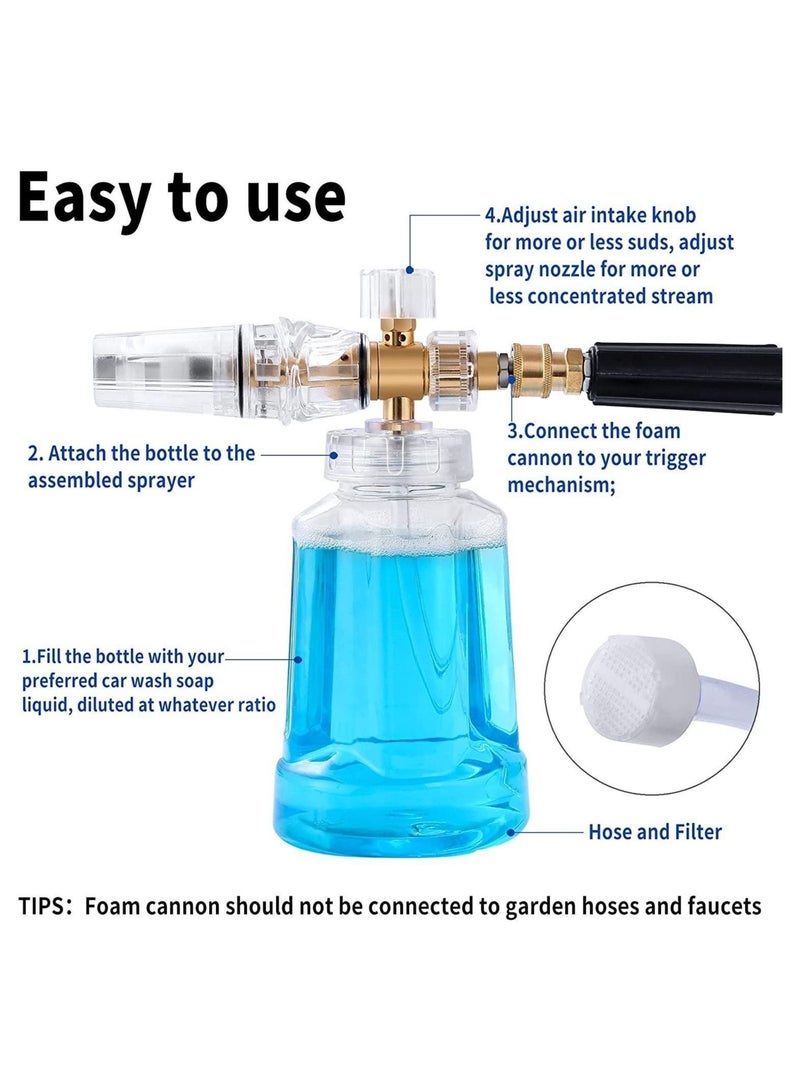 Generic Foam Cannon: Pressure Washer Gun with 1/4 Inch Quick Connect and Adjustable Nozzle for Car Wash Spraying. Includes 1 L Bottle and Fits Most Pressure Washing Accessories. Professional Car Foam Cannon S  - Image 3