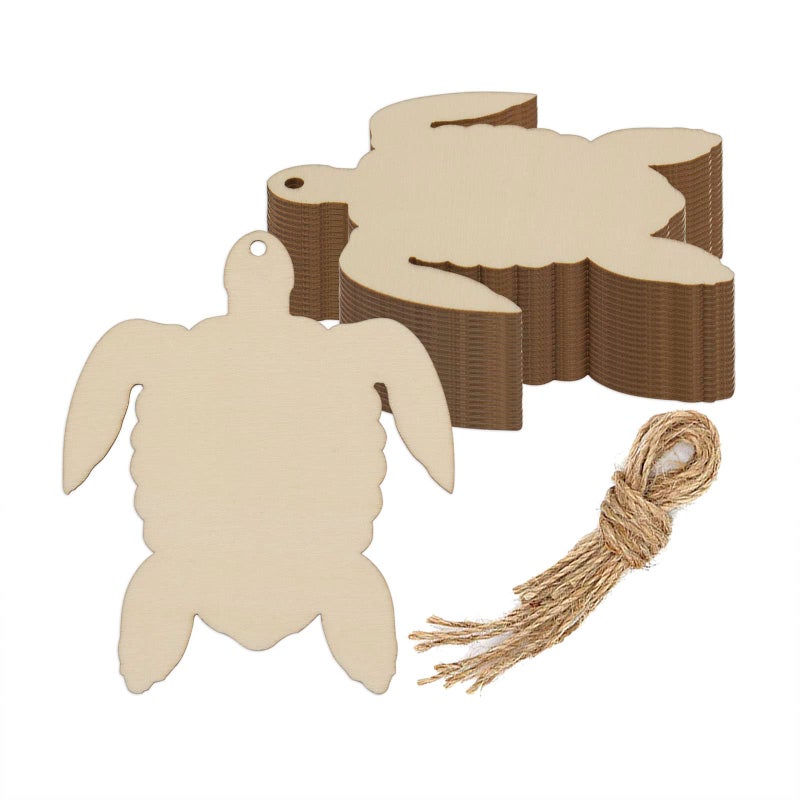 Turtle Wood DIY Crafts Cutouts Wooden Sea Turtle Shaped Hanging Ornaments with Hole Hemp Ropes Wood Tags for Wedding Birthday Sea Animals Themed Party Decoration 33x394 in 20 Pcs
