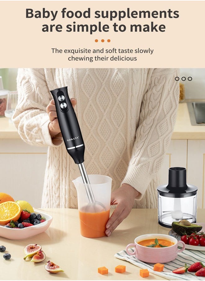sokany 4 In 1 Hand Blender, 500W Electric Immersion Blender, 2 Speed Stainless Steel Blades,500ml Chopper Bowl,700ml Food Processor for Smoothies, Puree, Baby Food, Soup, Juice SK-1710-4  - Image 2