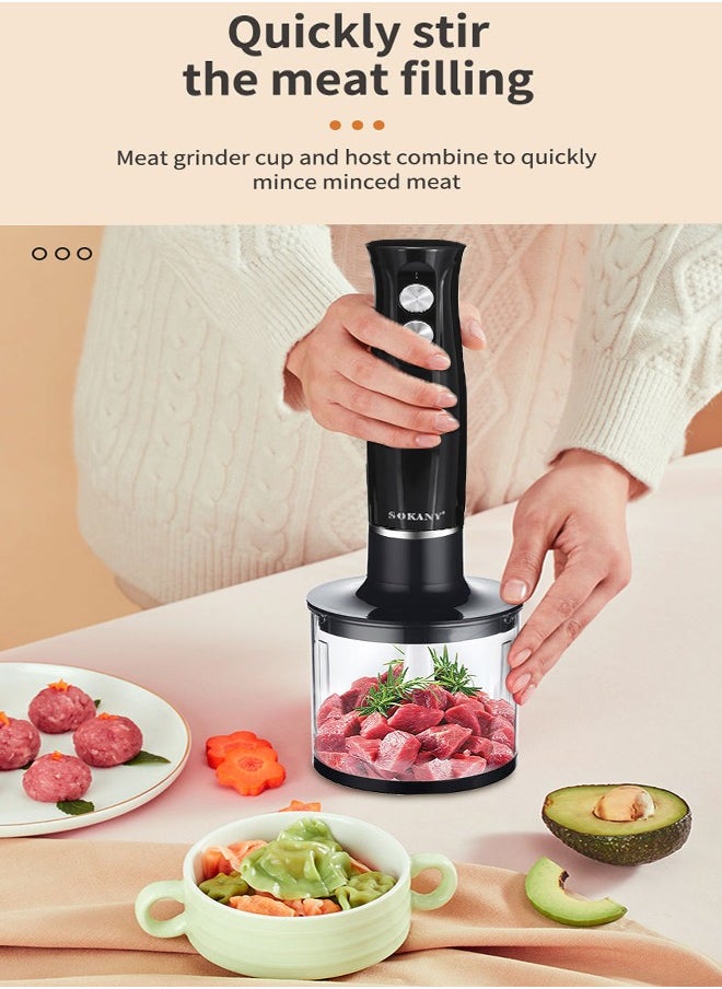 sokany 4 In 1 Hand Blender, 500W Electric Immersion Blender, 2 Speed Stainless Steel Blades,500ml Chopper Bowl,700ml Food Processor for Smoothies, Puree, Baby Food, Soup, Juice SK-1710-4  - Image 3