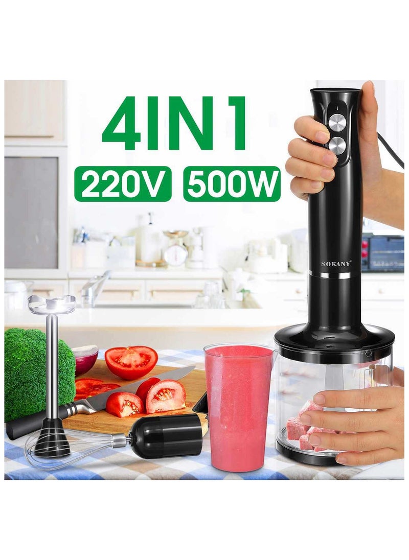 sokany 4 In 1 Hand Blender, 500W Electric Immersion Blender, 2 Speed Stainless Steel Blades,500ml Chopper Bowl,700ml Food Processor for Smoothies, Puree, Baby Food, Soup, Juice SK-1710-4  - Image 2