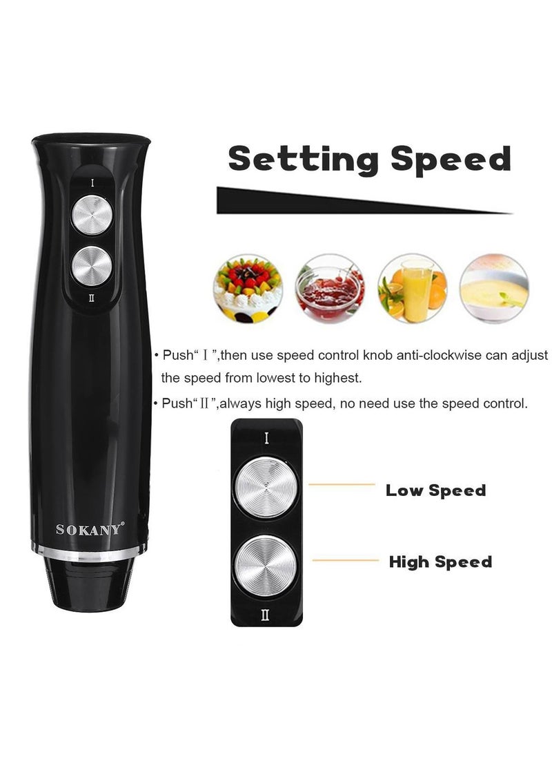 sokany 4 In 1 Hand Blender, 500W Electric Immersion Blender, 2 Speed Stainless Steel Blades,500ml Chopper Bowl,700ml Food Processor for Smoothies, Puree, Baby Food, Soup, Juice SK-1710-4  - Image 3