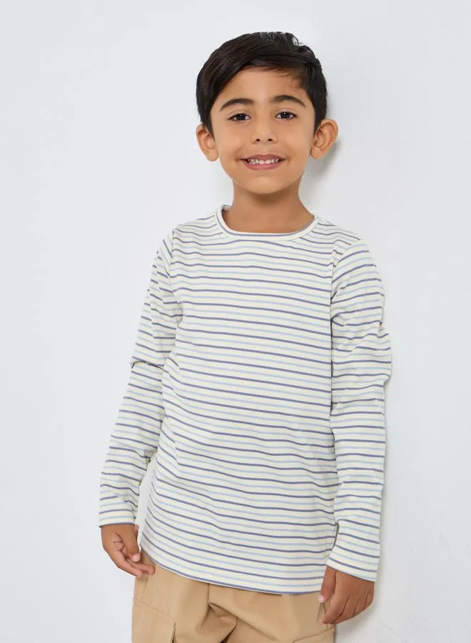 ستايلي Styli Boys Striped Ribbed Long Sleeve T-Shirt