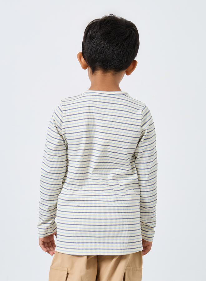 Styli Boys Striped Ribbed Long Sleeve T-Shirt - Image 4