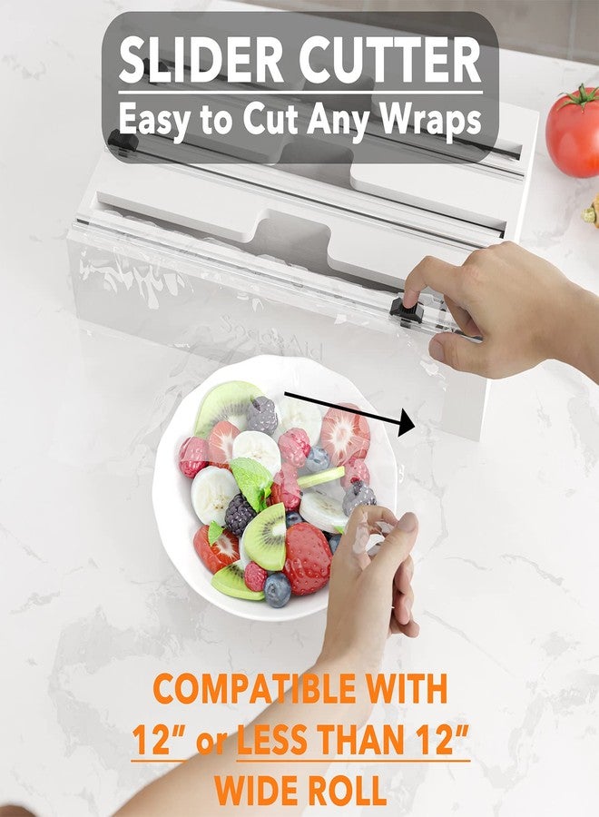 SpaceAid منظم لفائف SpaceAid WrapNeat 3 في 1 مع قاطع وملصقات، موزع لفائف بلاستيكية ورقائق ألومنيوم وشمع من الخيزران لتنظيم وتخزين أدوات المطبخ، حامل لفافة مقاس 12 بوصة (أبيض) - Image 5