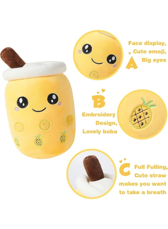 Cute Boba Tea Plush Stuffed Bubble Tea Plushie Cartoon Soft Pineapple Milk Tea Cup Fruit Pillow Home Hugging Gift Big Eyes Yellow 9.4 inch - Image 3