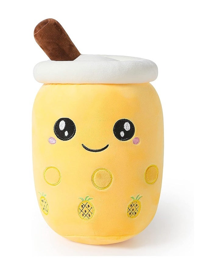 Cute Boba Tea Plush Stuffed Bubble Tea Plushie Cartoon Soft Pineapple Milk Tea Cup Fruit Pillow Home Hugging Gift Big Eyes Yellow 9.4 inch - Image 1