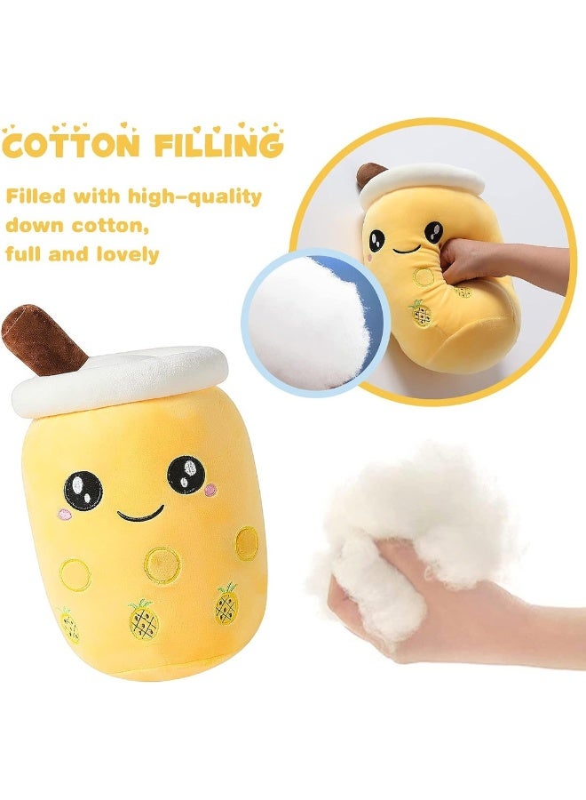 Cute Boba Tea Plush Stuffed Bubble Tea Plushie Cartoon Soft Pineapple Milk Tea Cup Fruit Pillow Home Hugging Gift Big Eyes Yellow 9.4 inch - Image 4