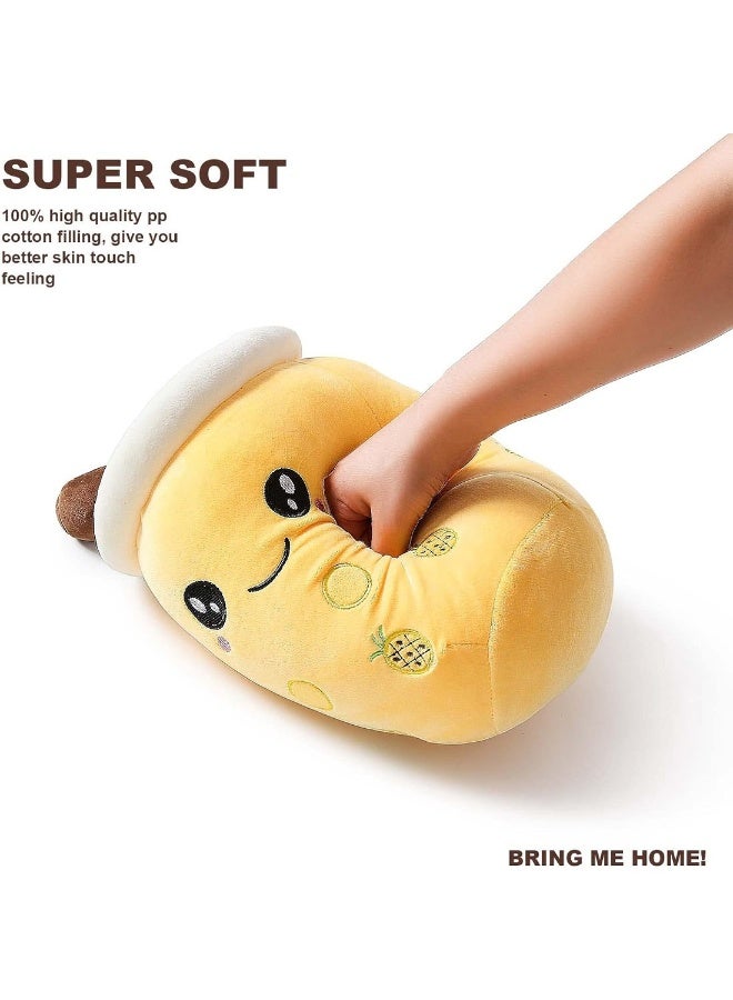 Cute Boba Tea Plush Stuffed Bubble Tea Plushie Cartoon Soft Pineapple Milk Tea Cup Fruit Pillow Home Hugging Gift Big Eyes Yellow 9.4 inch - Image 5