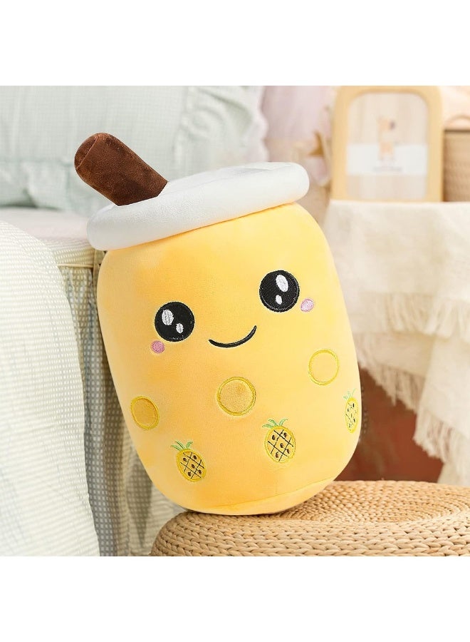 Cute Boba Tea Plush Stuffed Bubble Tea Plushie Cartoon Soft Pineapple Milk Tea Cup Fruit Pillow Home Hugging Gift Big Eyes Yellow 9.4 inch - Image 2