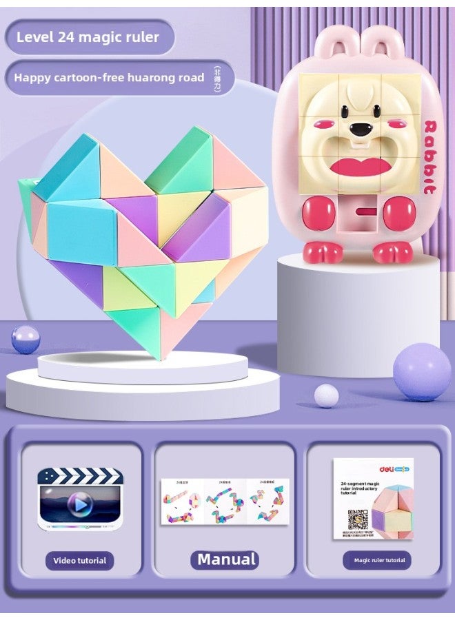 Loquat Variables 24 Section 36 Section 48 Section 72 Kindergarten Third-order Color Square Children's Toys-Color:24-segment Macaron Magic Ruler + Happy Rabbit Cartoon Huarong Road - Image 1