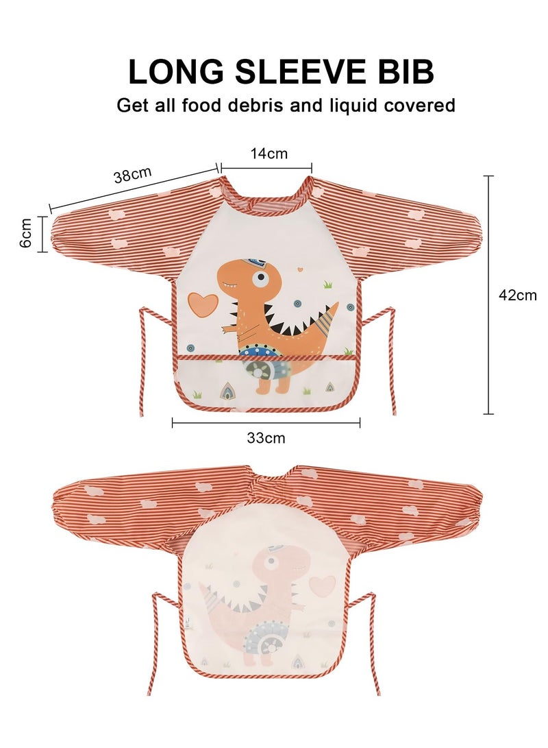 Mr. Penda Long Sleeve Baby Bibs, Waterproof Sleeved Bib Smock for Baby Toddler 6-36 Months,Reusable with Catch-all Pocket (Dinosaur)  - Image 2