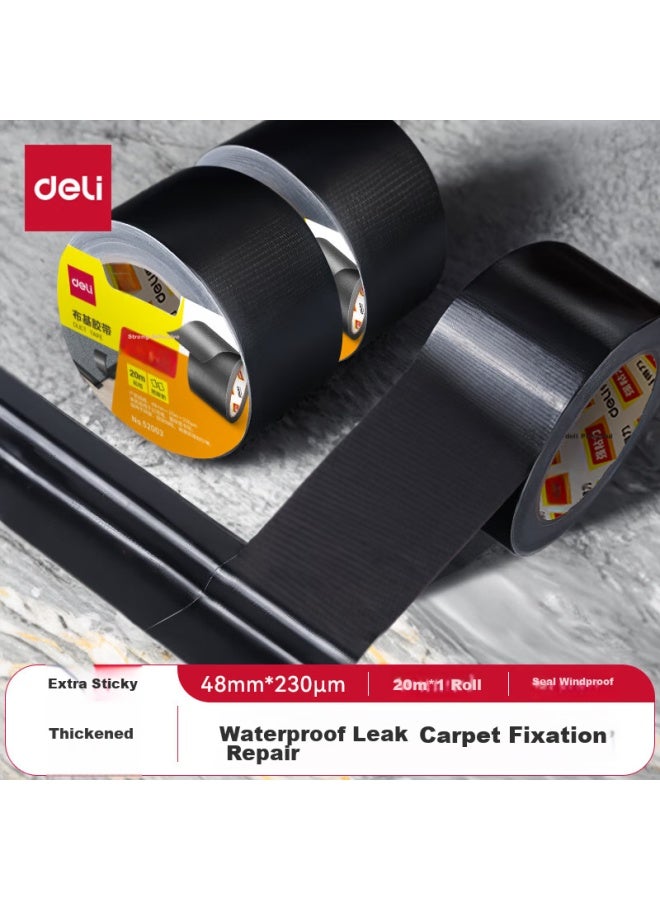 Deli Strong Adhesive Tape, Windproof, High-adhesive, Wear-resistant, Waterproof Tape, 48mm*20m*230μm, Carpet Fixing, Window Sealing, Black, 1 Roll, 52003 - Image 1