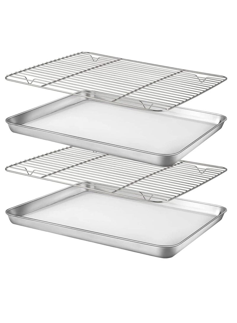 Baking Sheet Nonstick Baking Pans with Rack Set 1 Sheets+1 Rack Stainless Steel Cookie Sheet Pan with Cooling Rack for Oven 16" x 12" x 1" Tray Non-Toxic Heavy Duty Easy Clean - Image 1