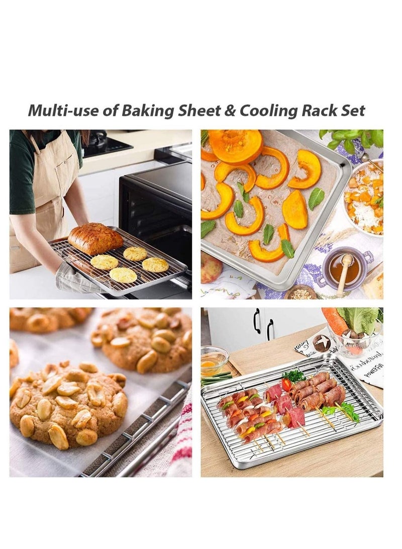 Baking Sheet Nonstick Baking Pans with Rack Set 1 Sheets+1 Rack Stainless Steel Cookie Sheet Pan with Cooling Rack for Oven 16" x 12" x 1" Tray Non-Toxic Heavy Duty Easy Clean - Image 2