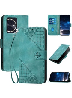 For Honor 100 Grid Butterfly Embossed Pattern Leather Phone Case with Lanyard(Light Blue)