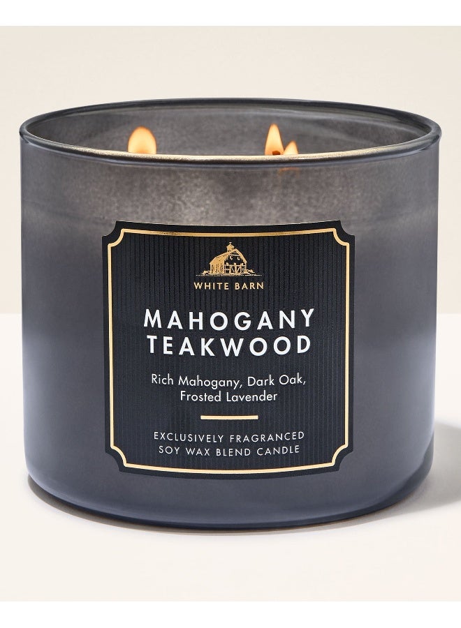 Bath & Body Works شمعة خشب الماهوجني والتك 3 فتائل - Image 1