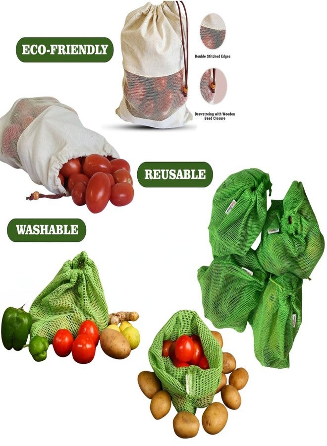 Fab Ellite Cotton Vegetable Bags Fridge Storage Bag Sabji Fruits Pouch Refrigerator Produce bags Clothe Muslin Reusable Washable with Drawstrings (Beige and Green, Pack of 12) - Image 3