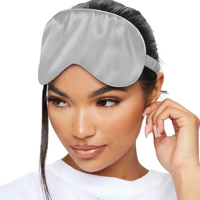SMUG SMUG Satin Sleep Mask | Travel Sleep Masks for Women & Men | Soft Sleeping Eye Mask to Nourish Skin & Reduce Dark Circles | Eye Mask Shades to Block Out Light | Cherry Blossom | Gray