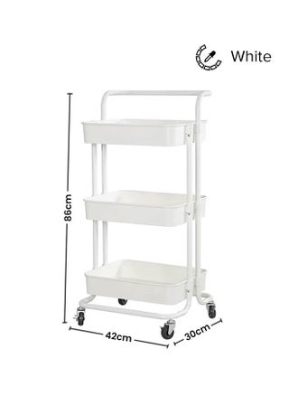 3-Tier Utility Cart Rolling Storage Shelf With Handles 2 Lockable Wheels White 86x42x30centimeter - pzsku/Z79F5128D480FBD132DBCZ/45/_/1725783422/a6831cb6-544e-4686-96f1-1d7c999b2446