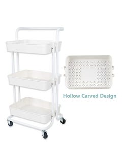 Golau 3-Tier Utility Cart Rolling Storage Shelf With Handles 2 Lockable Wheels White 86x42x30centimeter  - Image 2