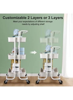 Golau 3-Tier Utility Cart Rolling Storage Shelf With Handles 2 Lockable Wheels White 86x42x30centimeter  - Image 4