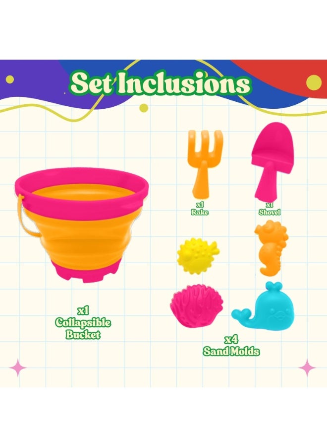 Home Smart Beach toy for Girls 7pcs Beach Kids Accessory Set includes Collapsible Bucket, Rake, Shovel and Sand molds perfect for gift. - Image 3