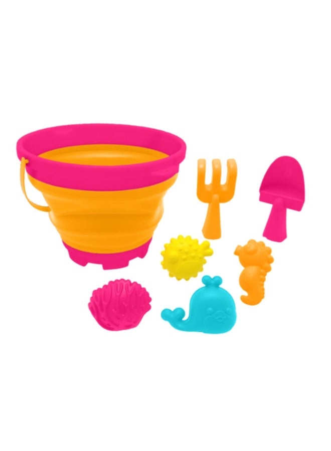 Home Smart Beach toy for Girls 7pcs Beach Kids Accessory Set includes Collapsible Bucket, Rake, Shovel and Sand molds perfect for gift. - Image 1