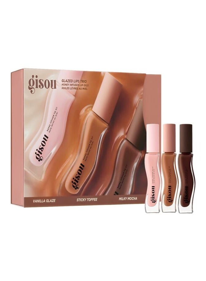 Gisou Honey Infused Lip Oils Glazed Lips Trio 24ml – Hydrating Glossy Lip Set - Image 1