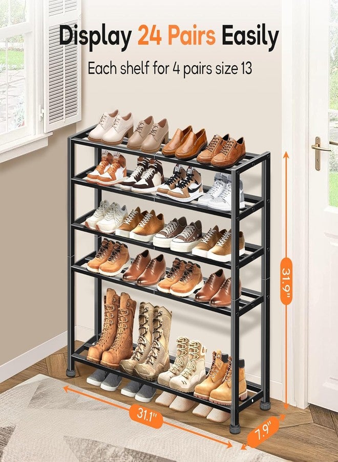 KEETDY 5-Tier Heavy Duty Shoe Rack for Garage Entryway, Stackable Shoe Organizer for 25 Pairs Men Boots, Shoe Rack for Closet Metal Shoe Storage Shelf, Floor, Hallway (Black) - Image 5