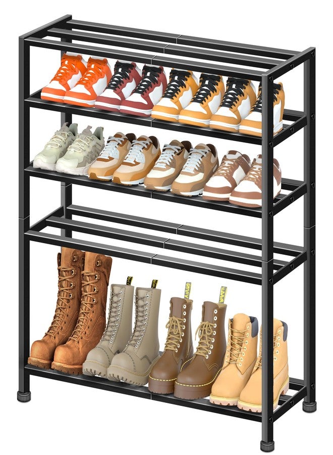 KEETDY 5-Tier Heavy Duty Shoe Rack for Garage Entryway, Stackable Shoe Organizer for 25 Pairs Men Boots, Shoe Rack for Closet Metal Shoe Storage Shelf, Floor, Hallway (Black) - Image 1
