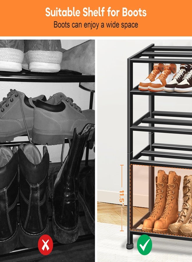 KEETDY 5-Tier Heavy Duty Shoe Rack for Garage Entryway, Stackable Shoe Organizer for 25 Pairs Men Boots, Shoe Rack for Closet Metal Shoe Storage Shelf, Floor, Hallway (Black) - Image 4