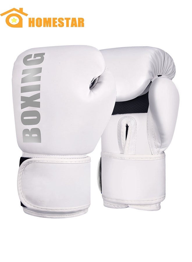 هومستر قفازات الملاكمة, MMA حقيبة اللكمة تدريب القفازات لمواي تايلاندي, سباررينغ, كيك بوكسينغ, القتال, فنون الدفاع عن النفس, قفازات التمرين, 12 أوقية, أبيض - Image 1