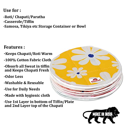 Homfine 2 Set of 4Pcs Roti/Chapati Cotton Cloth Rumal/Cover Set for Fresh Rotis Daily Use Dual Layer Washable Reusable Odor Less (4Pcs (2Bottom+2Top), Color May Vary) - Image 2