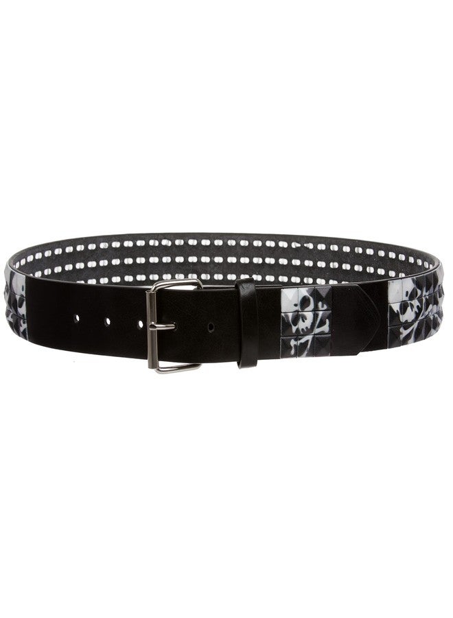Beltiscool Snap On 1 1/2" Skull & Cross Bone Printed Punk Rock Studded Belt, Black | M - 35" - Image 2